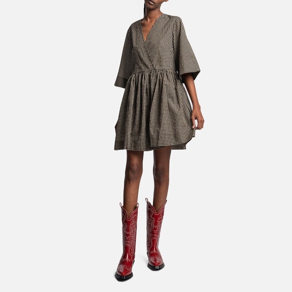 GANNI Seersucker Check Wrap Mini in Gingham Starfish PLUS SIZE - Picture 1 of 7